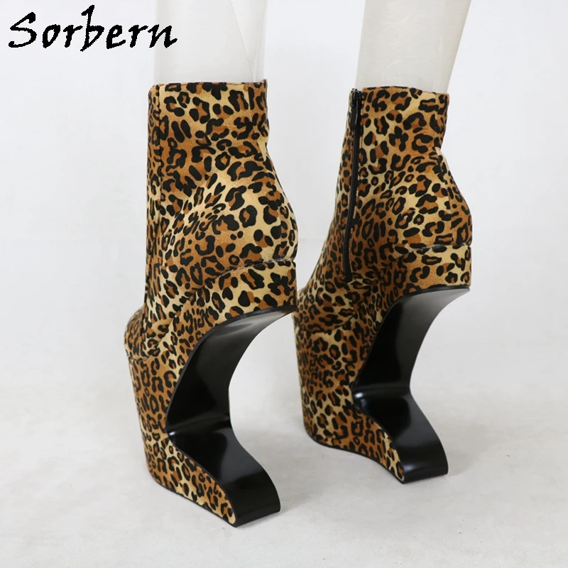 Sorbern Special Heelless Ankle Boots Women Thick Platform High Heels Drag Queen Fetish Shoes Unisex Short Booties No Heels