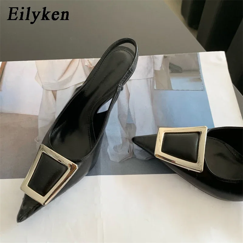 Eilyken-dedo apontado sapatos para as mulheres, nova marca, moda, fivela quadrada, rasa, slip-on, dedo apontado, primavera, 2024