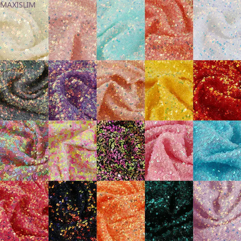 

DIY Sewing Colorful 3MM Sequin Fabric Breathable Mesh Fabric By Meter Tablecloth Dress Home Decoration Wide:130CM