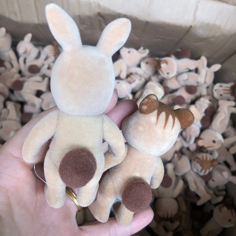 1PC Forest Family Animal Figure Rabbit Bear Dog Flocked Shaggy Figurine Animal Model Toy For Kid Factory Defects