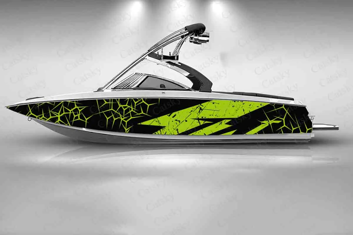 Black Splash Lines Modern Graphic Vinyl Boat Wrap Decal Fishing Pontoon Sportsman Console Ship Sticker Vinyl Decal Decoration