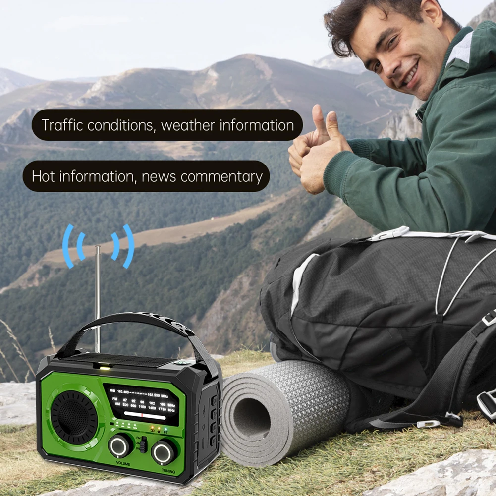 16000mAh AM/FM/WB NOAA راديو الطقس في حالات الطوارئ راديو كرنك اليد/شحن الطاقة الشمسية بقاء راديو مع مصباح ليد جيب للخارجية