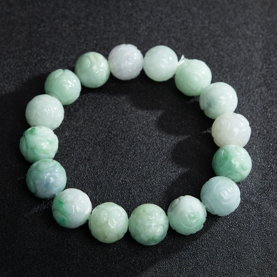 

TIMESWIND Natural A-type Jade Dragon Beaded Engraved Men Light Green Bracelet with Certificate