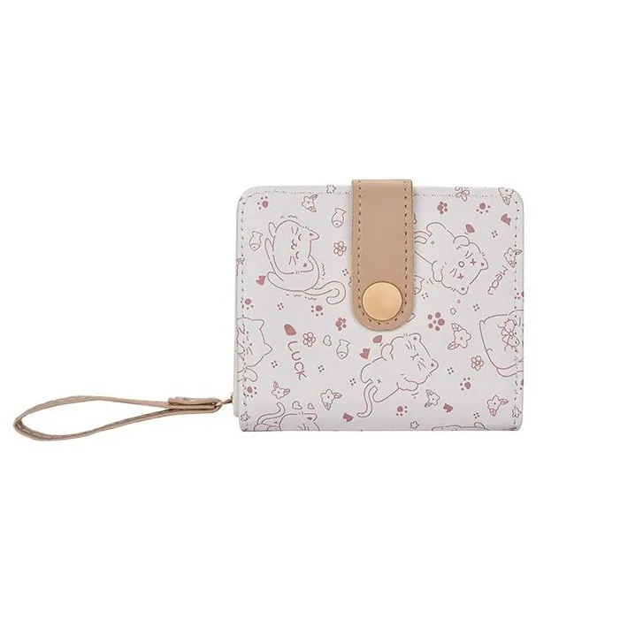 Mode Cartoon Print Geldbörse PU Leder Tragbare Geldbörse Faltbare Reißverschluss Geldbörse