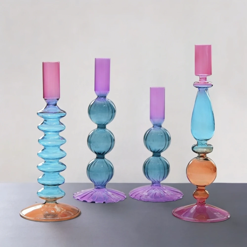 Colored Glass Candle Holders for Home Wedding Room Decoration Taper Candle Holders Romantic Table Centerpieces Ornaments