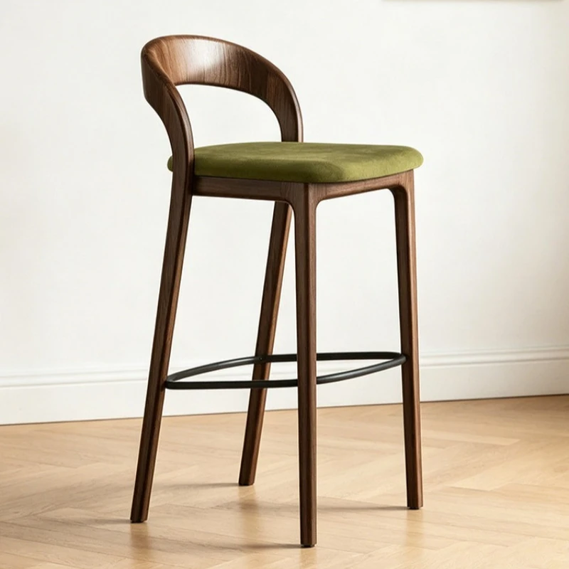 Modern Solid Wood Counter Bar Chair High Luxury Nordic Relaxing Bar Chair With Backrest Chaise De Bar Cuisine Balcony Furniture