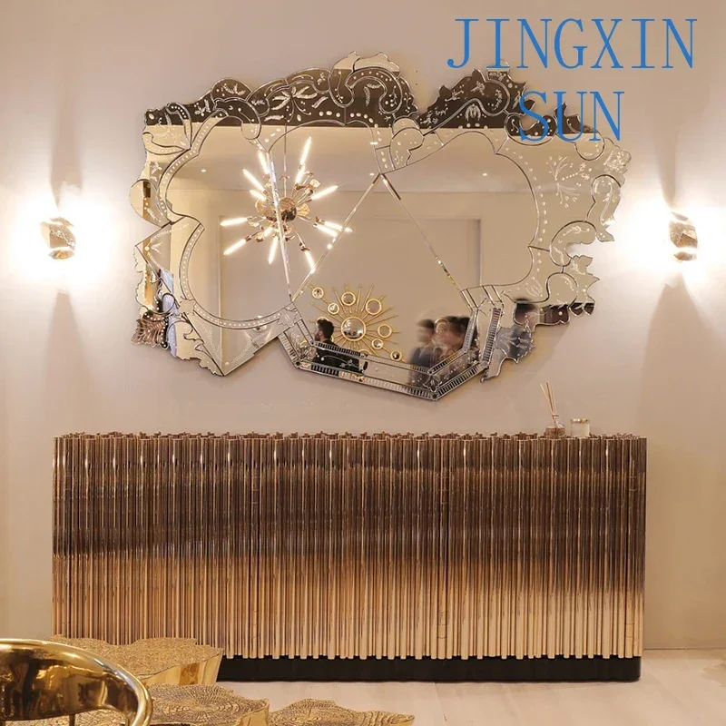 Entrance art decoration simple guest restaurant foyer sofa background wall hanging mirror