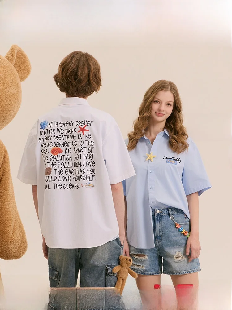 

Noisy Teddy ex Comfortable ort Sve irt Casual Versatile Summer New Arrival Faionable Cotton 00% Printed Button up