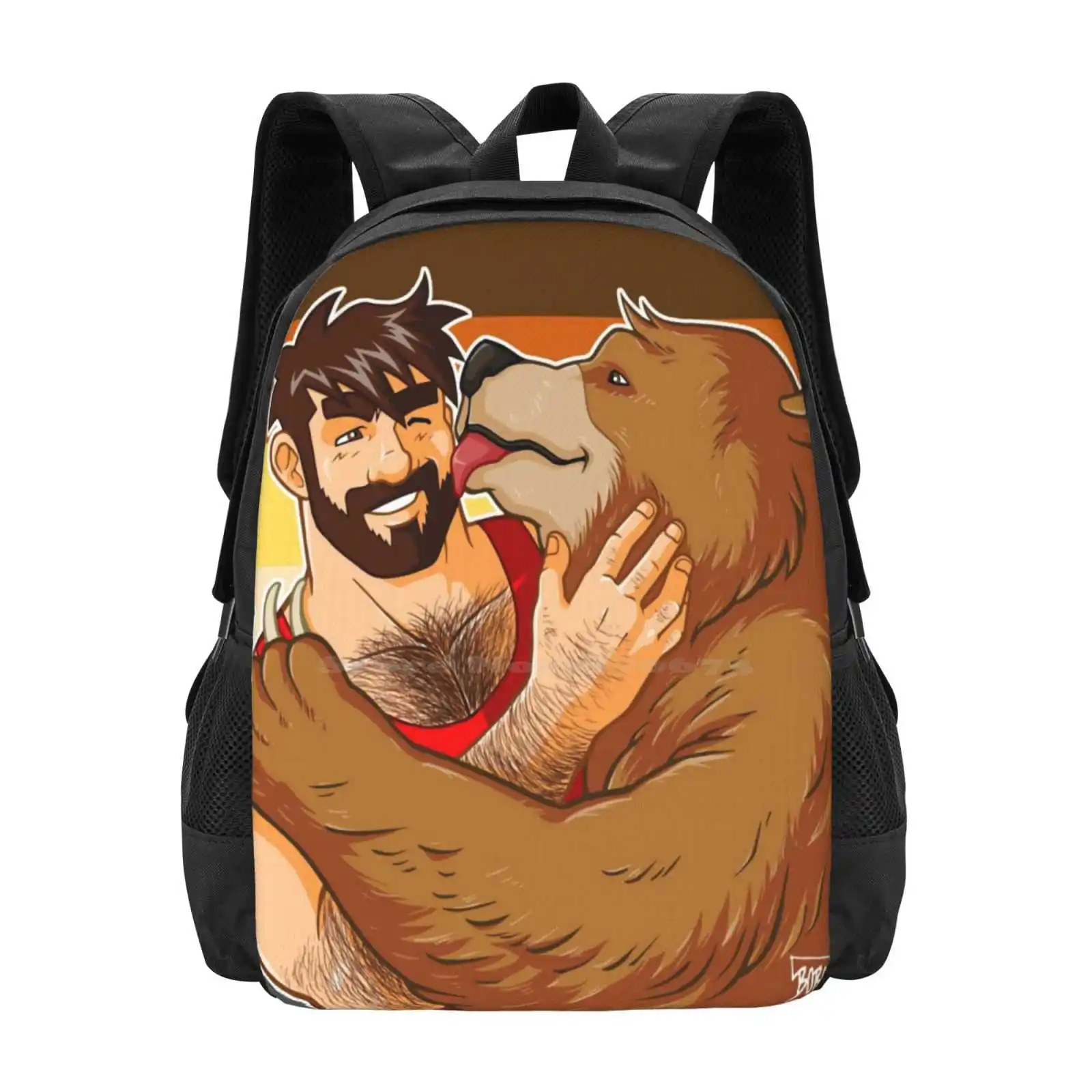 Bear Kiss-Bear Pride Teen College Student Backpack Pattern Design Bags Bobobearart Bobo Bear Bobo Nisi Gay Bear Gayart Gay Art