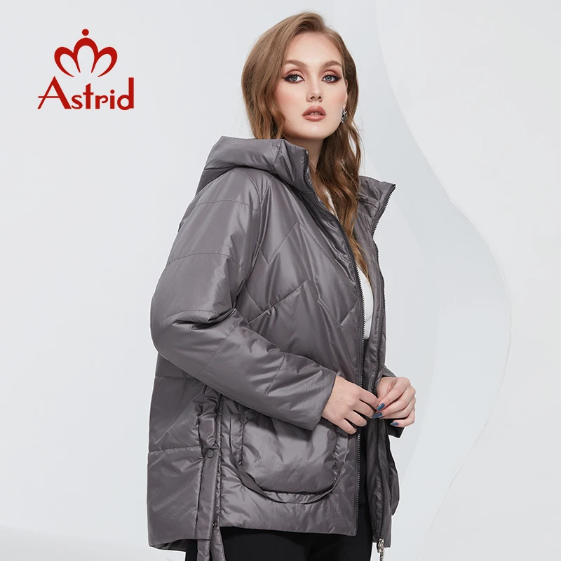 Astrid 2022 Spring Women Parkas Oversize Short Grey Padded Down Coats Hooded Women\'s Jacket Fashion Outerwear Quilted AM-10075