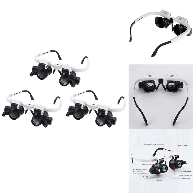 HOT SALE Head-Mounted Microscope Jeweler Magnifier With LED Light 8X/15X/23X Magnifying Magnifier Loupes Repair Tool