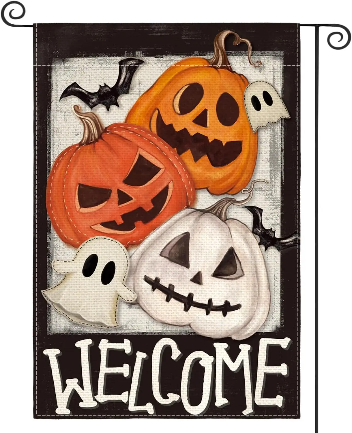 AVOIN colorlife Halloween Garden Flag 12x18 Inch Double Sided Outside, Jack-o-lantern Ghost Bat Welcome Yard Outdoor Decorative