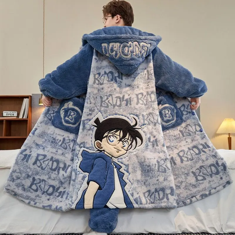 Conjunto de Pijama de Franela Gruesa para Hombre con Estampado de Panda, Talla Grande, Bata con Capucha y Bolsillos con Forma de Pata, Ropa de Dormir Cálida y Suave de Forro Polar