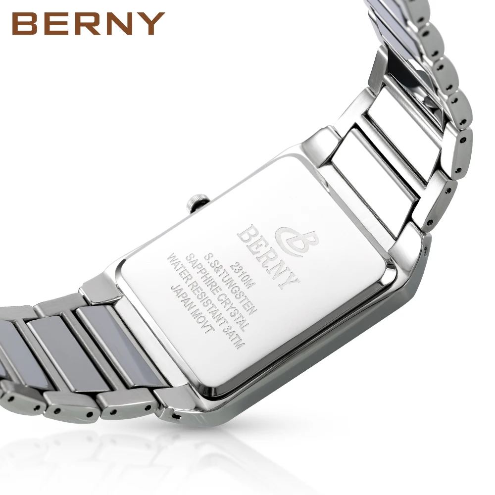 BERNY Orologio Uomo Quadrato Al Quarzo | Rettangolare Con Calendario E Cinturino In Pelle | Impermeabile 30m