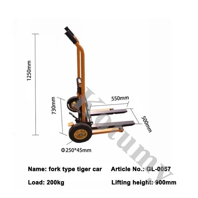 Carretilla elevadora de cuatro ruedas con rodamiento de carga de 200kg, apilador de manejo manual portátil, camión de elevación doméstico ligero, carro plano plegable de tigre