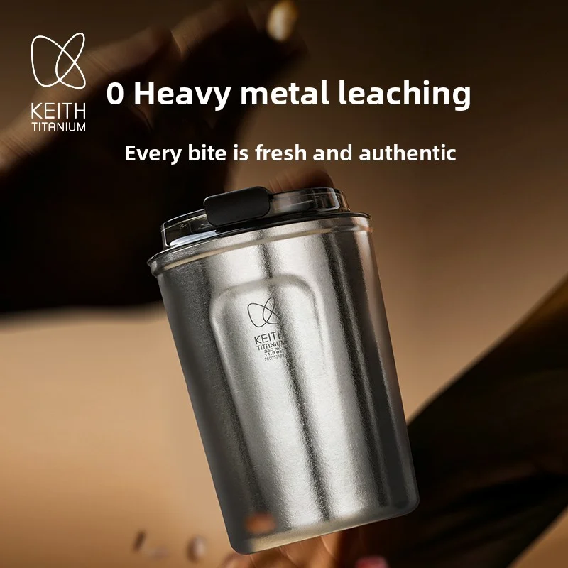 KEITH Titanium Coffee Cup 350ml Pure Ti Double Wall Vacuum Insulated Leakproof Travel Mug 6H Hot Cold No Metal Taste