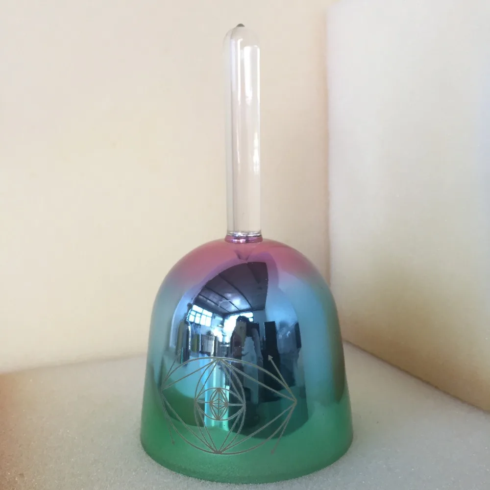 Star Linkup Titanium colors crystal singing handle bowl 4th octave perfect 432hz A# ( sharp ) Pineal chakra with Sky Eye carved design