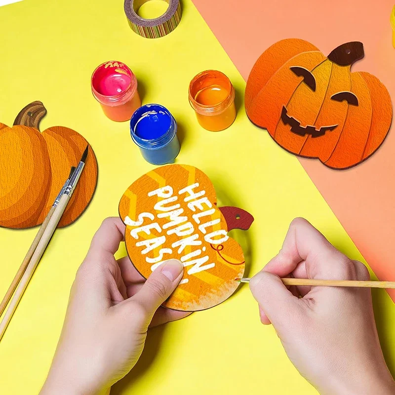 24/48 Pack DIY Unfinished Paintable Pumpkin Cutout Plaques Halloween Thanksgiving Hand Painting Ornaments For Party Home Decor