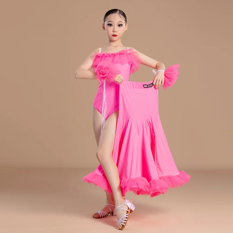 2025 Girls Strap Lace Big Swing Fishbone Dress Ballroom Dance Competition Clothing Waltz Modern Performance Costumes DN22530