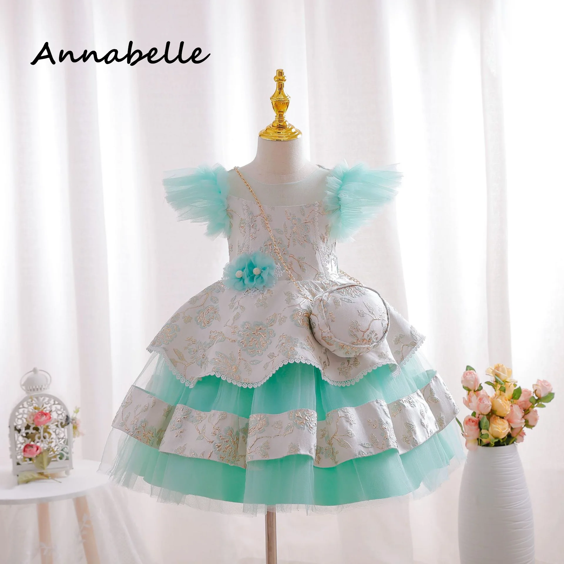 Annabelle-vestido de flores con lazo para niña, ropa de princesa para fiesta de boda, colorida