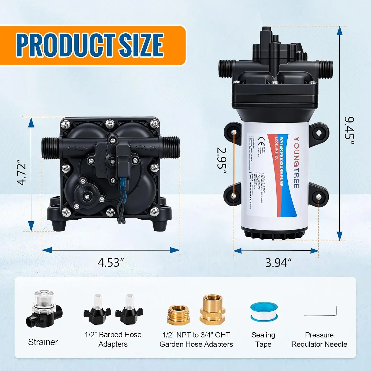 110V 5.5GPM 70PSI On Demand Self Priming Diaphragm Pump for RV, Garden, Irrigation, Car Wash