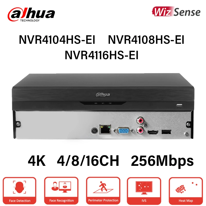 Dahua WizSense Ai 4K NVR 4CH 8CH 16CH NVR4104HS-EI NVR4108HS-EI NVR4116HS-EI Face Recognition Samrt Detection Onvif Up to 16MP
