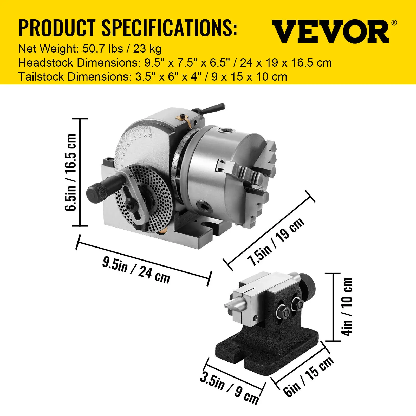 Imagem -06 - Vevor Bs0 Cabeça Divisória Cabeça de Indexação Semi Universal com Placas de Indexação Cabeçote Móvel e Mandril de Mandíbulas de 125 mm para Perfuração e Fresagem