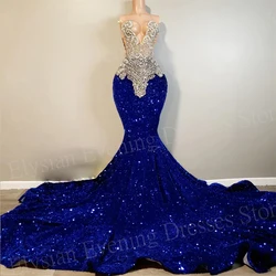 Exquisite Blue Women's Mermaid Modern Evening Dresses Crystals Sequined Customized Prom Gowns Shiny Vestidos De Noche Elegantes