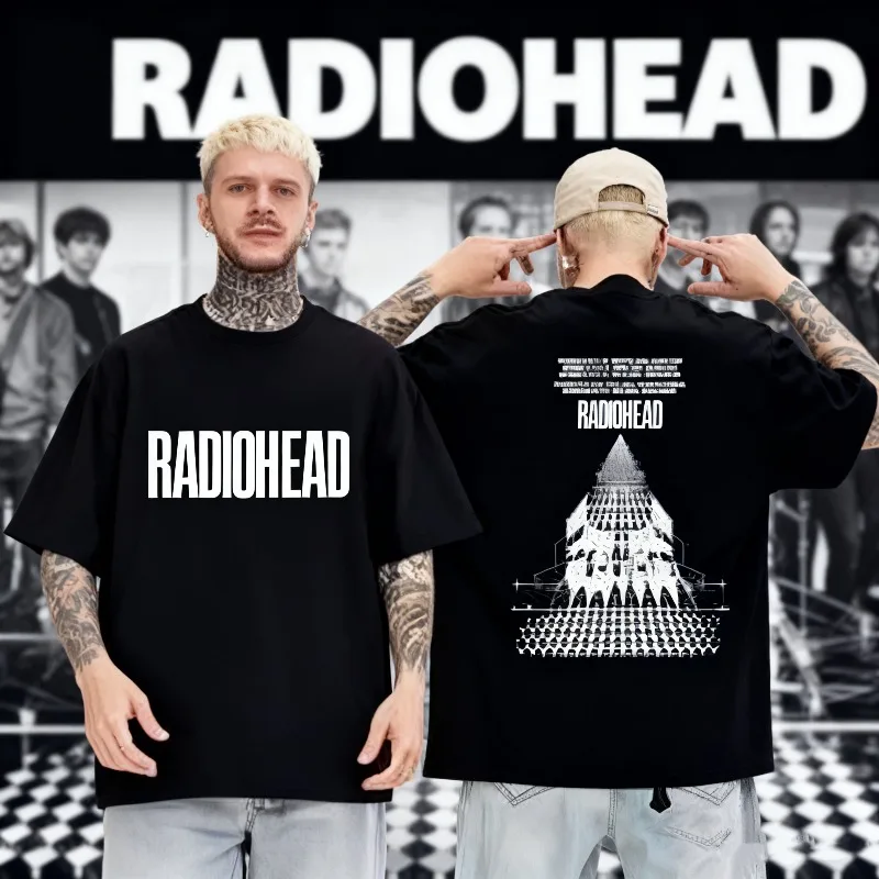 2025 verão radiohead retorno para a estrada europeu tour 100% algodão impresso camiseta masculina hip hop rock vintage gótico oversized