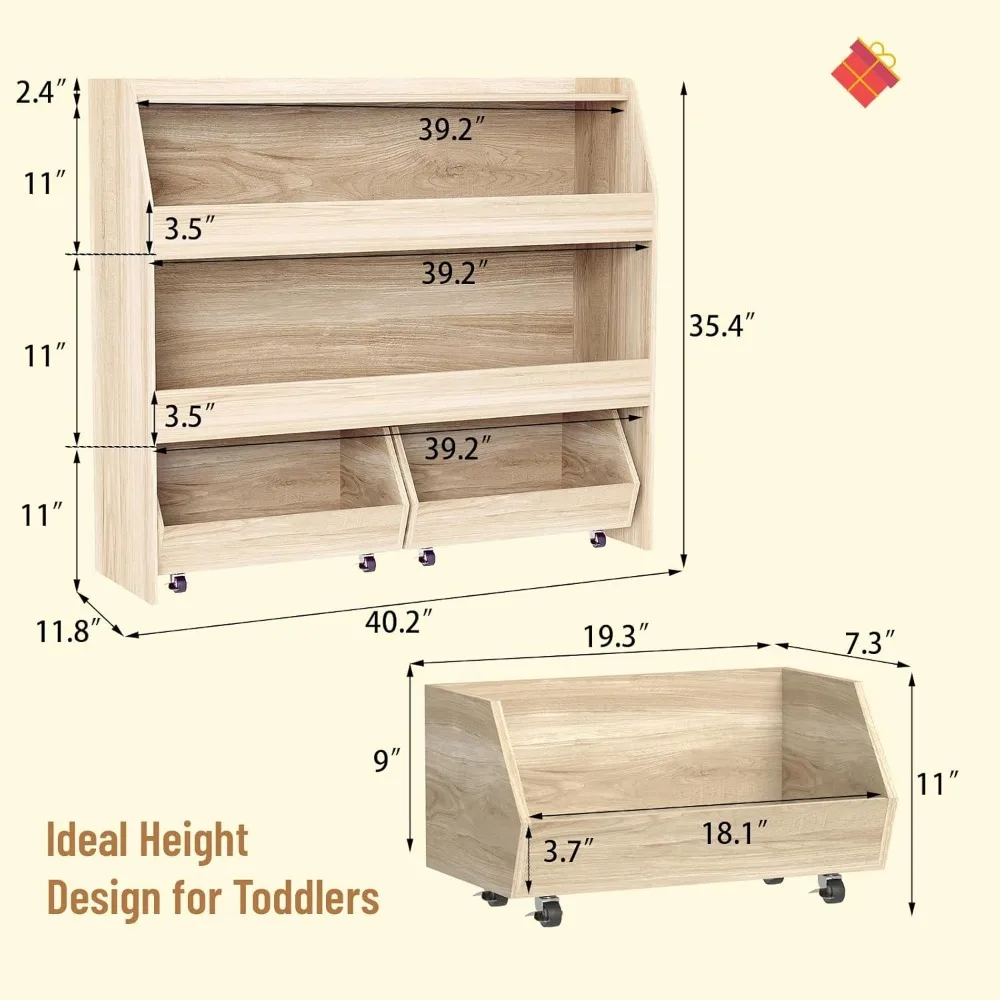 Toy Storage Organizer with Movable Drawers, Toys Organizer Bookshelf for Toddlers, Toys Cabinet Chest, Bookcase Storage Bedroom