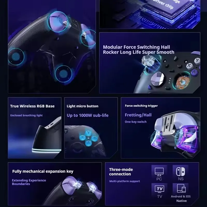 New G80 Ultimate Gamepad Wired/2.4G/Bluetooth Tri-Mode For NS Xbox Quad Motor Hall Joystick Custom Gaming Controller