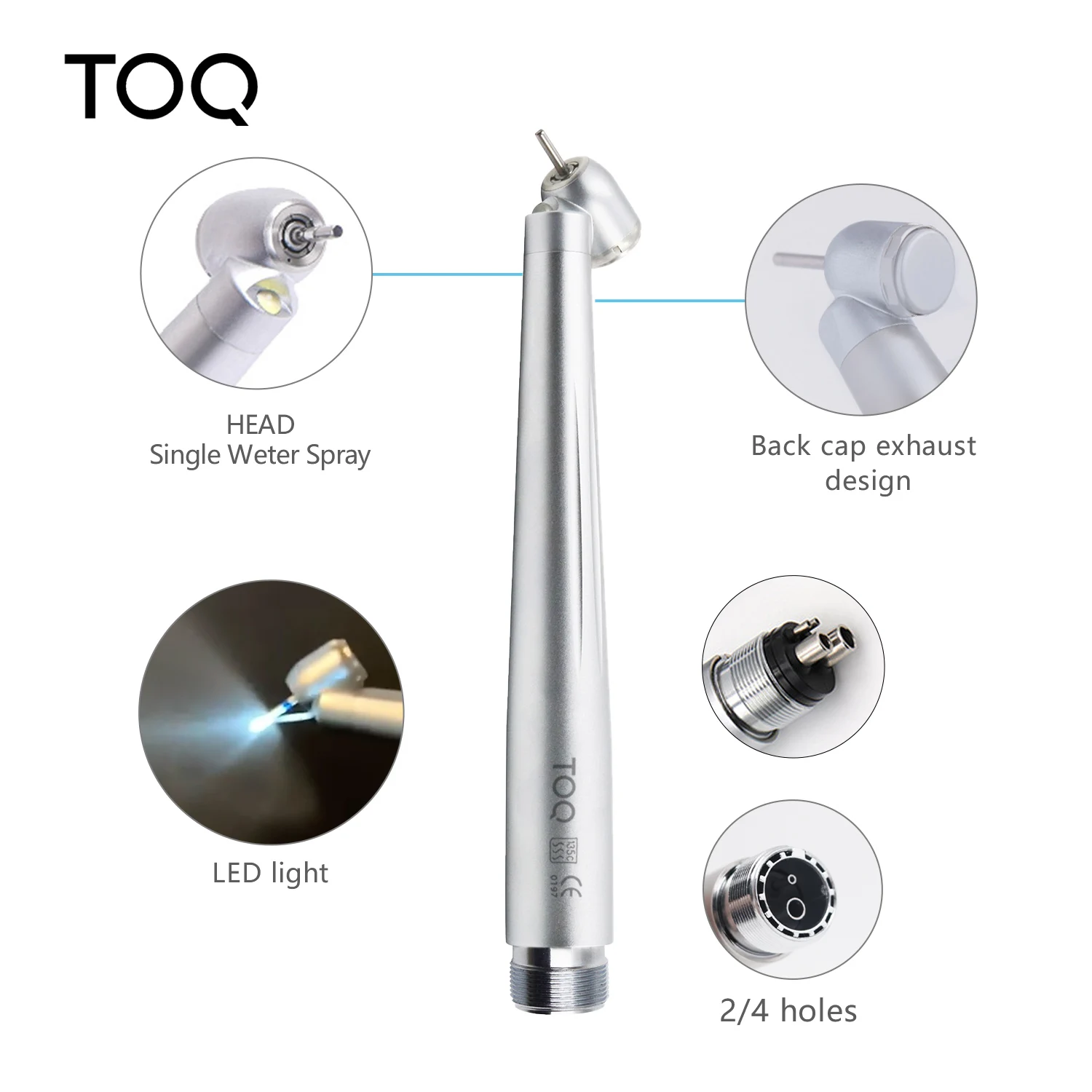 Dental 45 Degree LED High Speed Handpiece E-generator Integrated Small Head Push Button Handpiece Single Water Spray