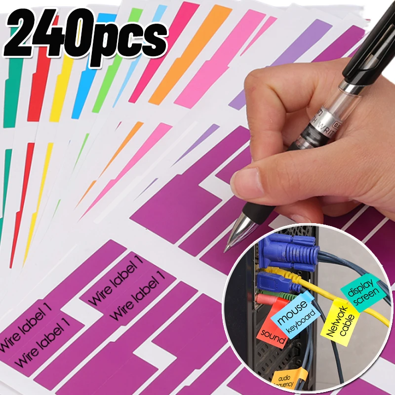 240PCS Wire Cable Classification Storage Stickers Writable Cable Labels Colorful Waterproof Tags Home Office Self Adhesive Label