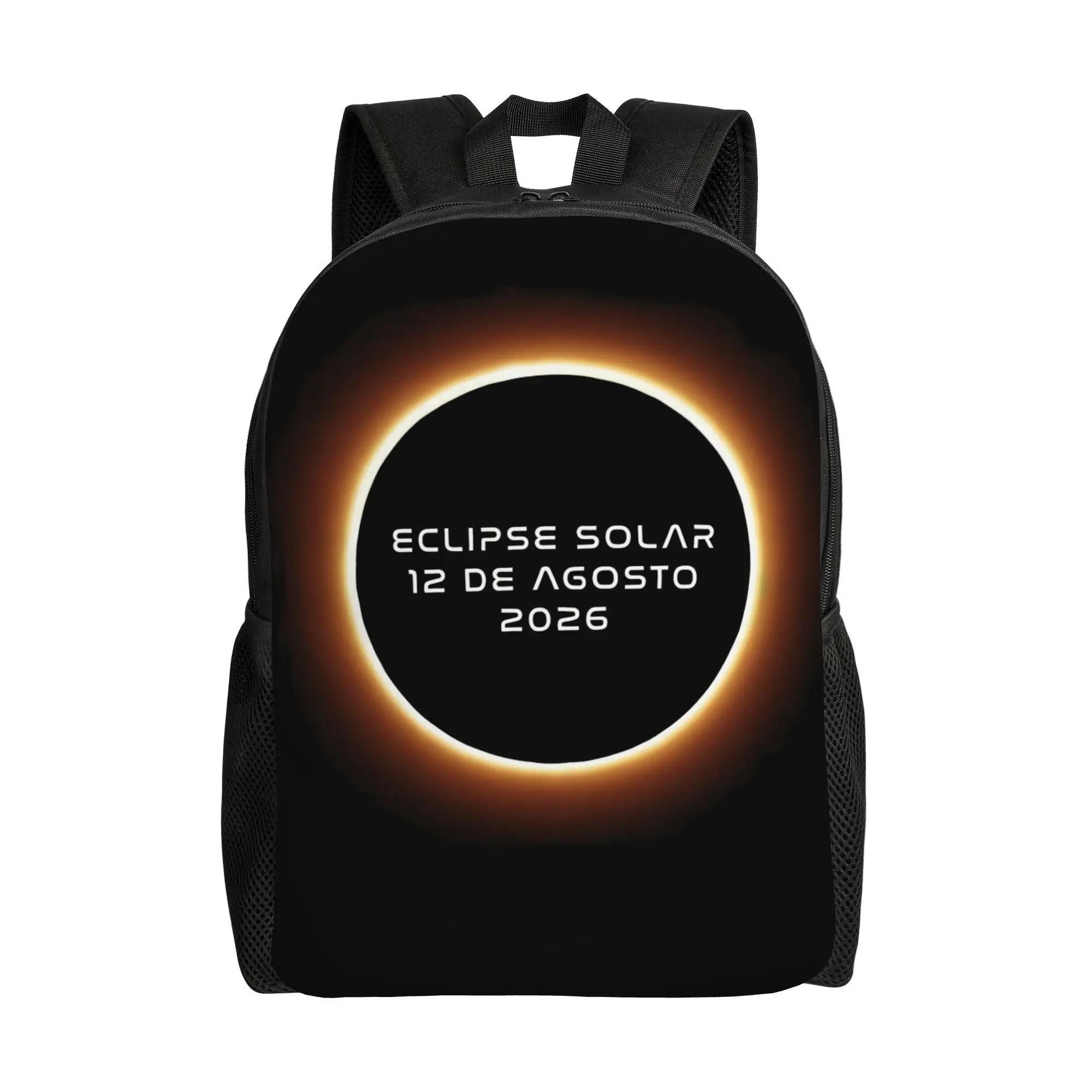 Solar eclipse 2026 - Spanish text - Spain Backpack for Men Women Cool High School Daypack  Laptop Shoulder Bag Outdoor