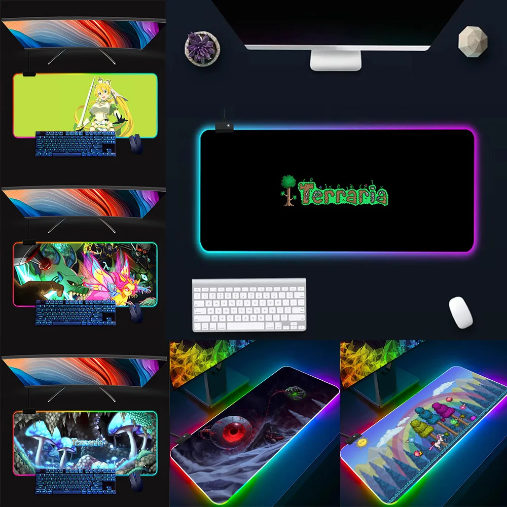 Terraria RGB Pc Gamer Keyboard Mouse Pad Mousepad LED Glowing Mouse Mats Rubber Gaming Computer Mausepad