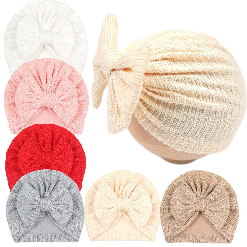 

New Solid Color Turban Baby Hat Babes Beanies Caps Newborn Cotton Bowknot HeadWraps for Baby Girls Boys Kids Hair Accessories