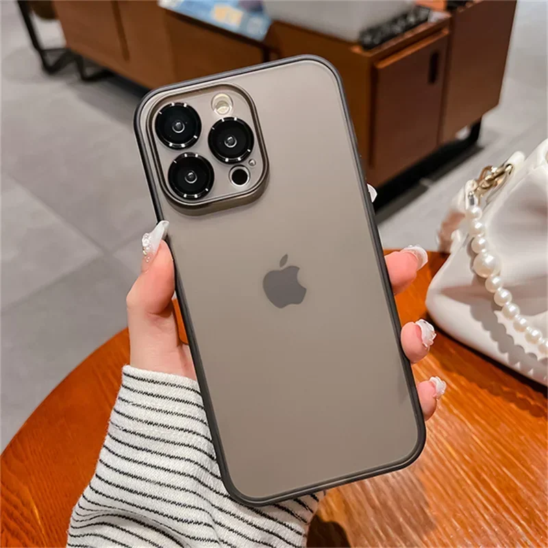 

For IPhone XS XR XSMAX 11 12 13 14 15 Pro Max Matte Translucent Frosted Phone Case Full Lens Camera Protection Shockproof Cover