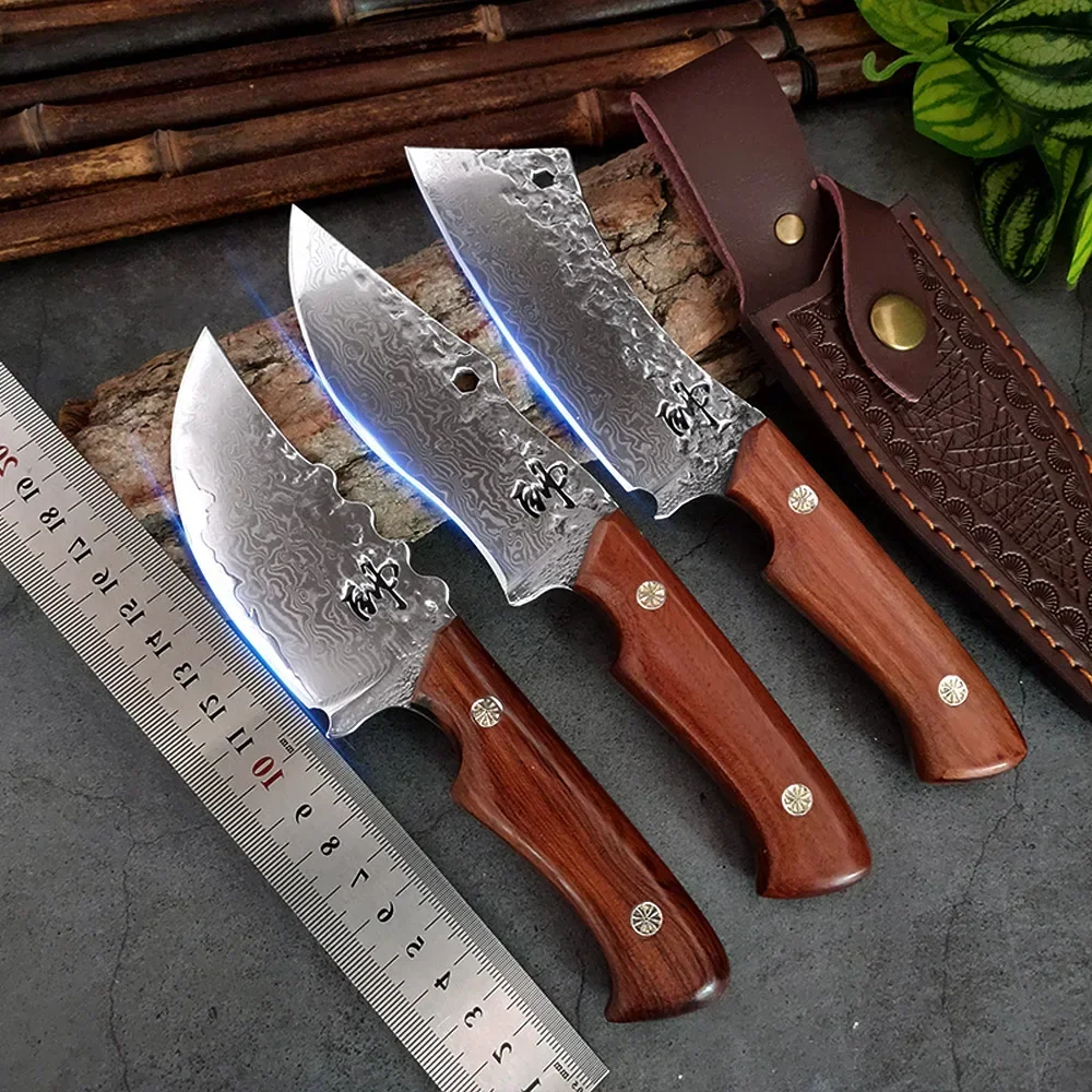 Boning Butcher Knife Fish Fruit Vegetables Kitcher Knives Wood Handle Utility Chef Knife Damascus Cleaver Knife Meat Slicing