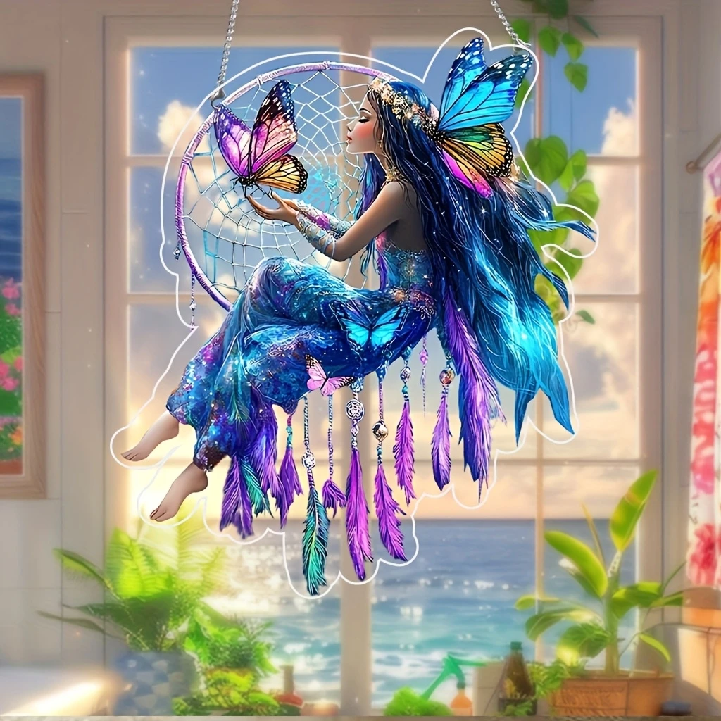 2D Acryl Kristall Schmetterling Feenlicht Traumfänger Engel Themen-Deko zum Aufhängen für Zuhause, Veranda, Schlafzimmer, Fenster, Weihnachtsgeschenk