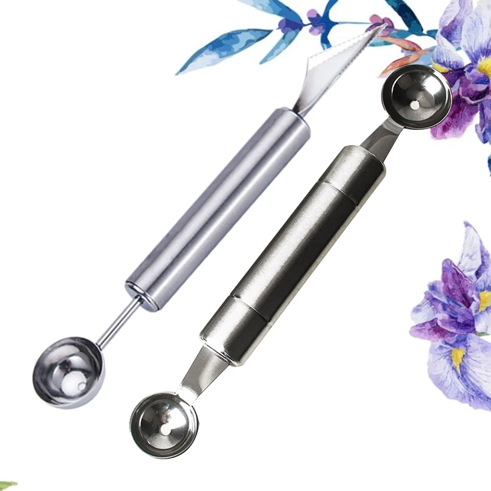 Mini cuchara de bola de fruta de acero inoxidable, cuchara para tallar melón, herramienta de plato de cocina, cuchara para helado, 2 uds.