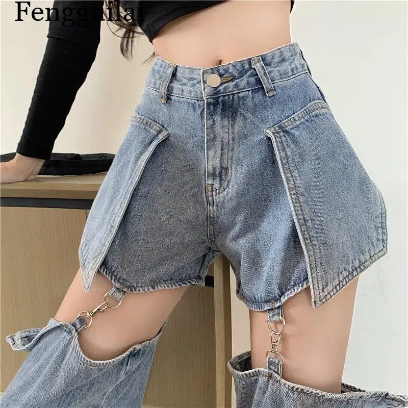 Hot girl high street look: vintage loose-fitting, slimming patchwork detachable jeans