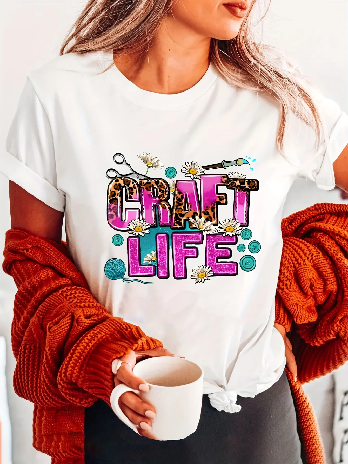 Short Sleeve Print Crew Neck T-Shirt for Spring Summer Casual CRAFT LIFE Women's Clothing Harajuku Short Sleeve Casual