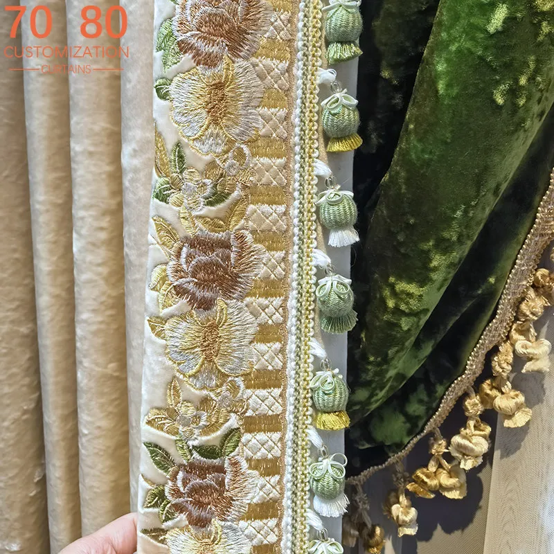 

Customized Retro Villa High-end Beige Embroidered Curtains for Living Room Bedroom French Window Finished Window Screen Valance
