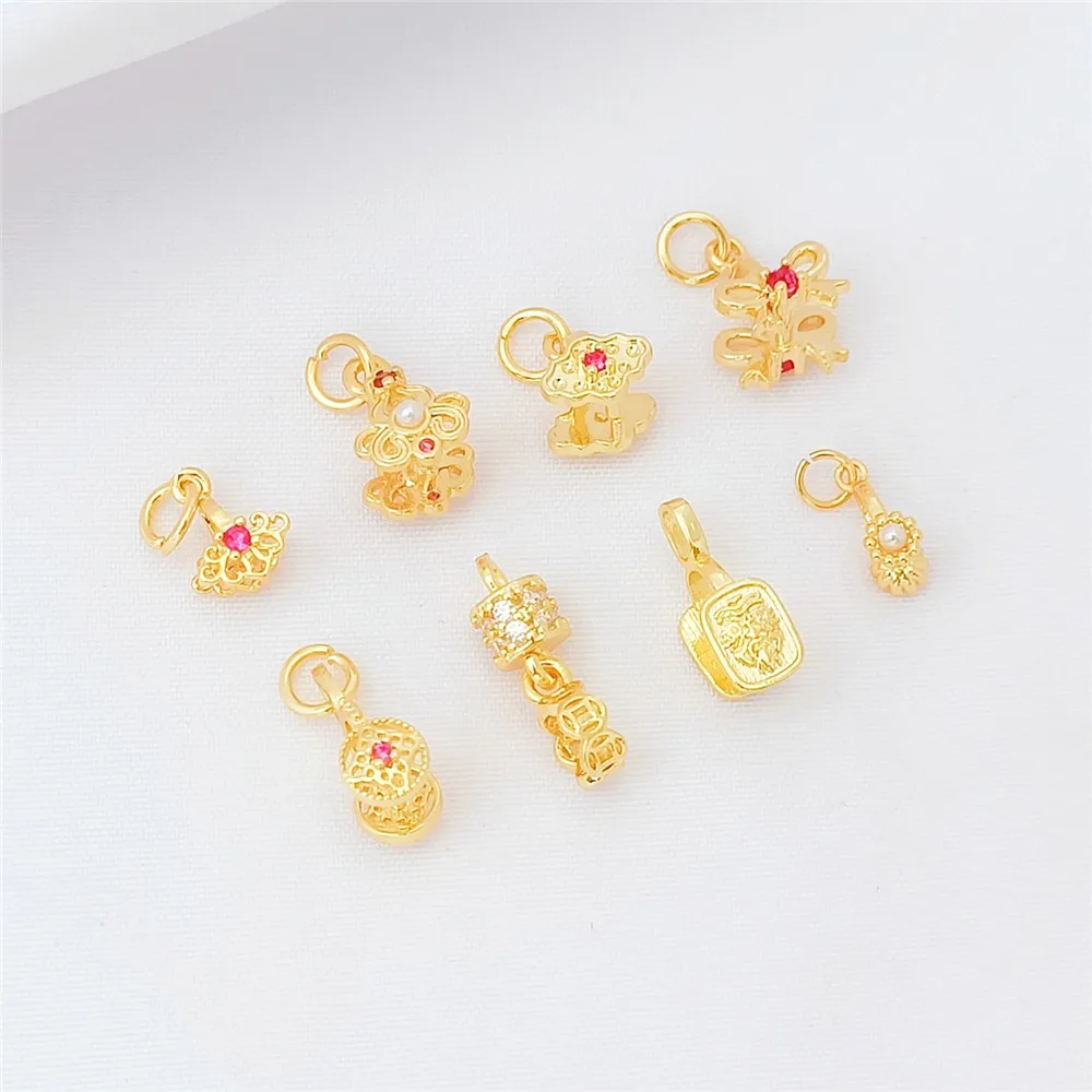 Long-lasting 18K Gold-plated and Zircon Inlaid Bow, Auspicious Cloud Melon Seed Pendant, Diy Handcrafted Jewelry Accessory