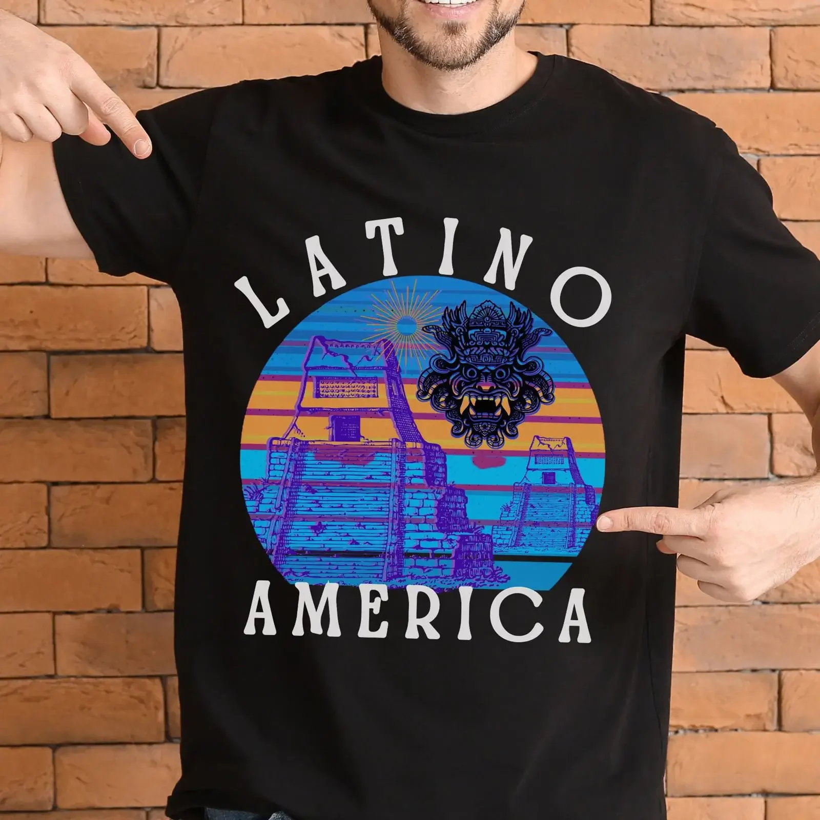 Pre Hispanic Latin America shirt culture Mayan t pyramid gift for Latinos vintage Washed Top For Everyday Wear designer clothes