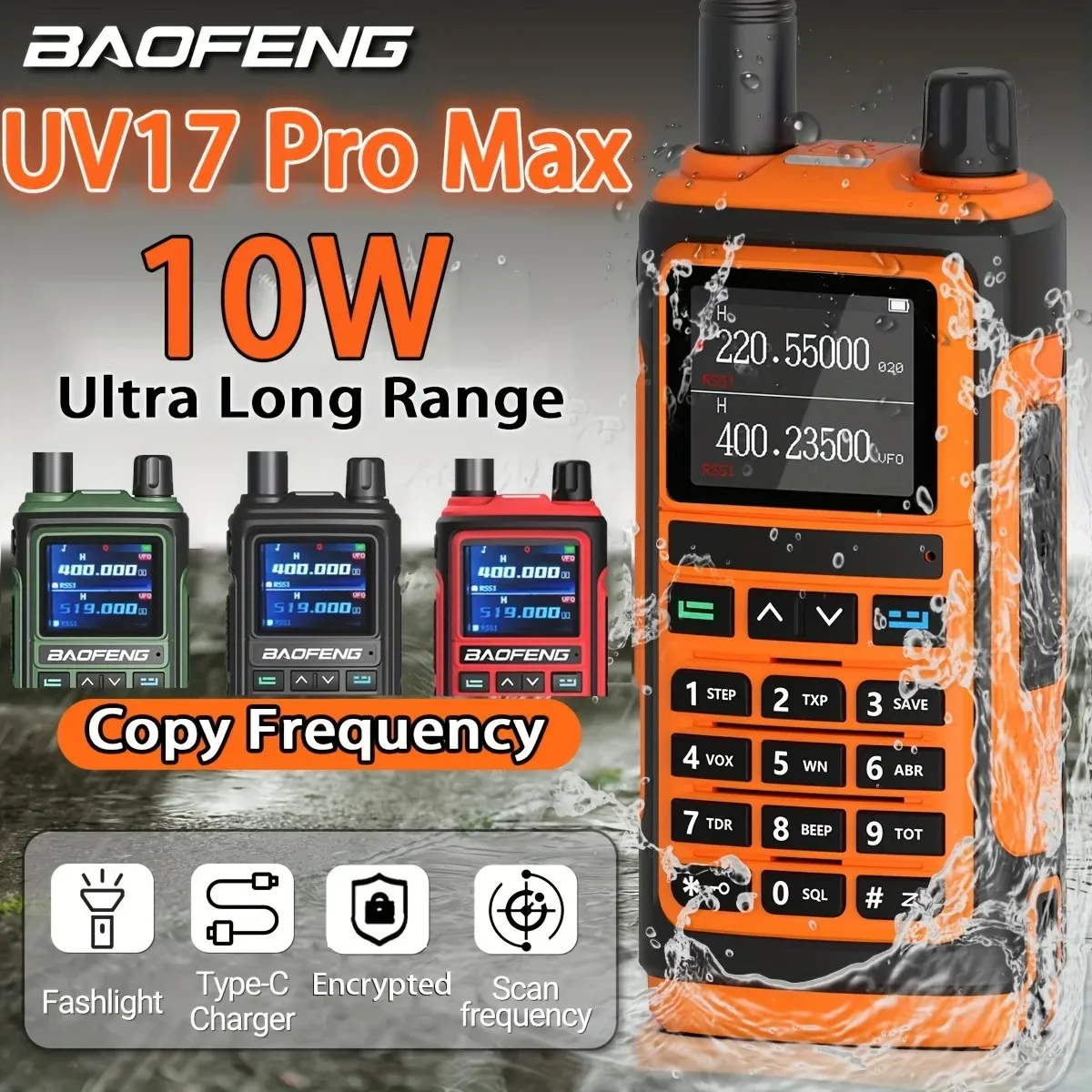 BAOFENG UV-17 전문가용 최대 워키토키, 4 밴드 무선 복사 주파수, 양방향 무선 장거리 무선 공동