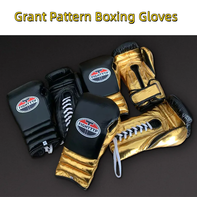 10/12/14/16oz Professional Boxing Glove Cowhide Tether MMA Muay Thai Sanda Training Glove Grant Pattern Latex Liner Boxing Glove