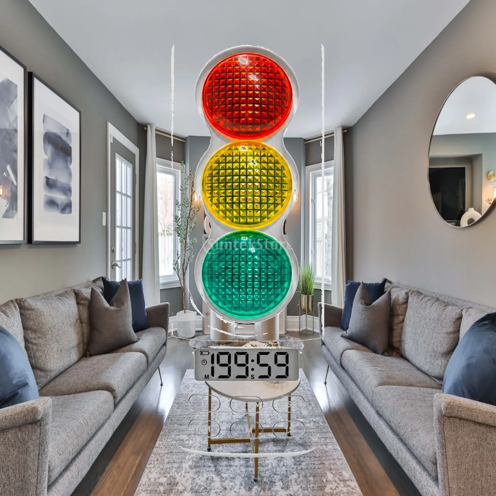 Traffic Light Visual Timer Adjustable Volume Traffic Light Countdown Timer Customizable Non-Slip for Children, Study