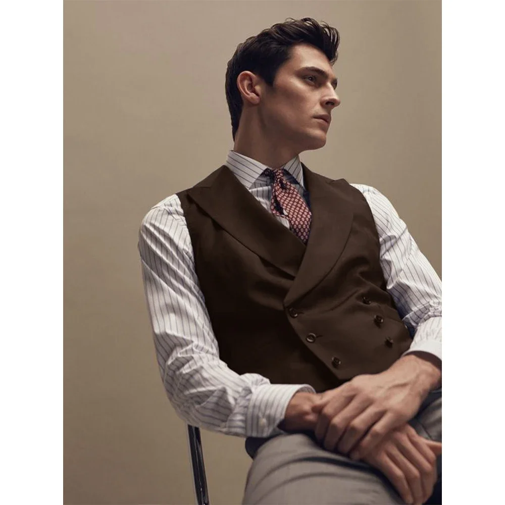 Gentleman Man Vest Double Breasted Dress Men's Waistcoat Vests for Men Vests Elegant Lapel Tuxedo Wedding Dinner Male Clothing