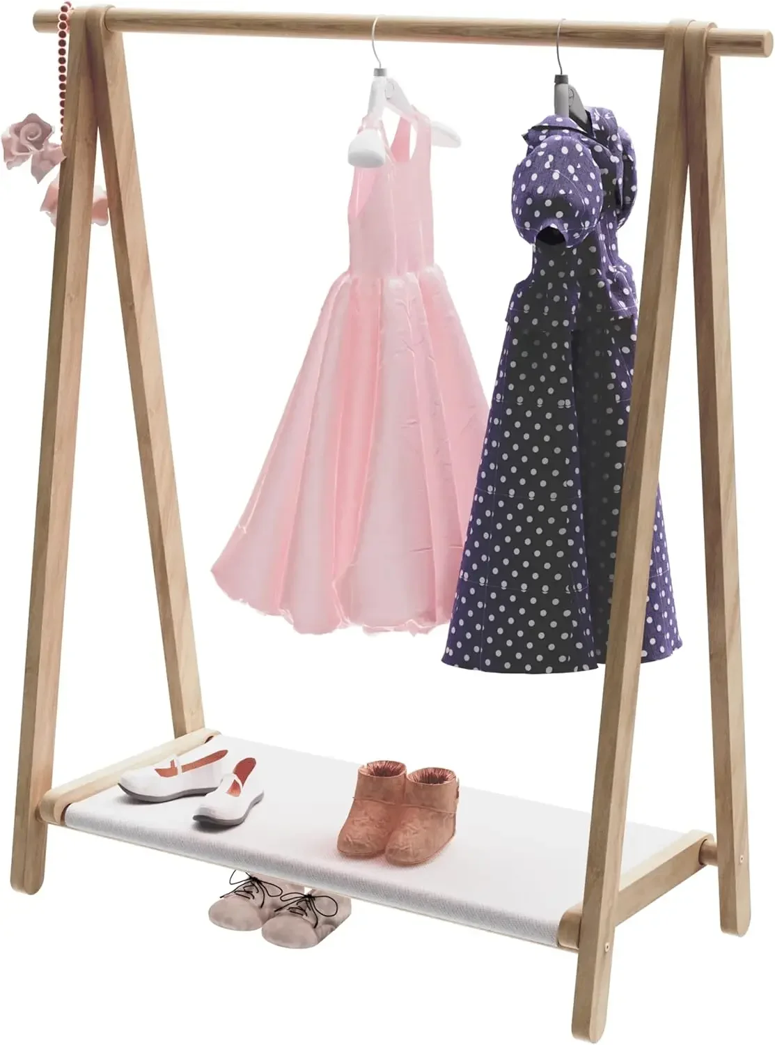 

Вешалка для детской одежды с полкой для хранения, органайзер из цельного дерева для детских и детских платьев, простая сборка (натуральный бук)